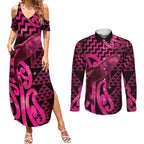 Humpback Whale Matariki New Zealand Couples Matching Summer Maxi Dress and Long Sleeve Button Shirt NZ Maori Paikea Poutama Luxury Pink