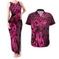 Humpback Whale Matariki New Zealand Couples Matching Tank Maxi Dress and Hawaiian Shirt NZ Maori Paikea Poutama Luxury Pink