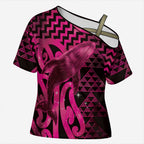 Humpback Whale Matariki New Zealand Cross Shoulder Shirt NZ Maori Paikea Poutama Luxury Pink