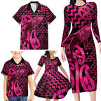 Humpback Whale Matariki New Zealand Family Matching Long Sleeve Bodycon Dress and Hawaiian Shirt NZ Maori Paikea Poutama Luxury Pink