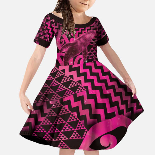 Humpback Whale Matariki New Zealand Family Matching Long Sleeve Bodycon Dress and Hawaiian Shirt NZ Maori Paikea Poutama Luxury Pink