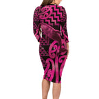 Humpback Whale Matariki New Zealand Family Matching Long Sleeve Bodycon Dress and Hawaiian Shirt NZ Maori Paikea Poutama Luxury Pink