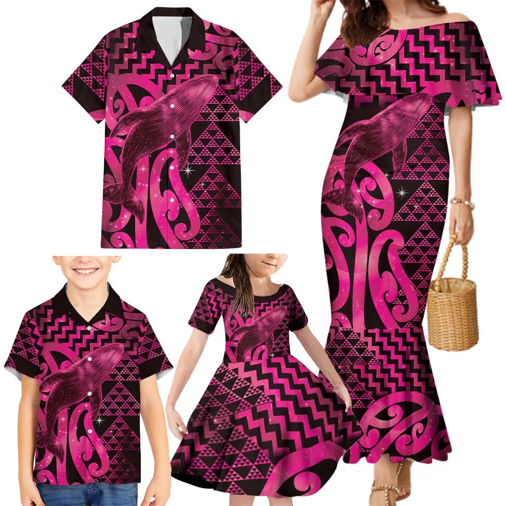 Humpback Whale Matariki New Zealand Family Matching Mermaid Dress and Hawaiian Shirt NZ Maori Paikea Poutama Luxury Pink