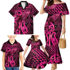 Humpback Whale Matariki New Zealand Family Matching Mermaid Dress and Hawaiian Shirt NZ Maori Paikea Poutama Luxury Pink