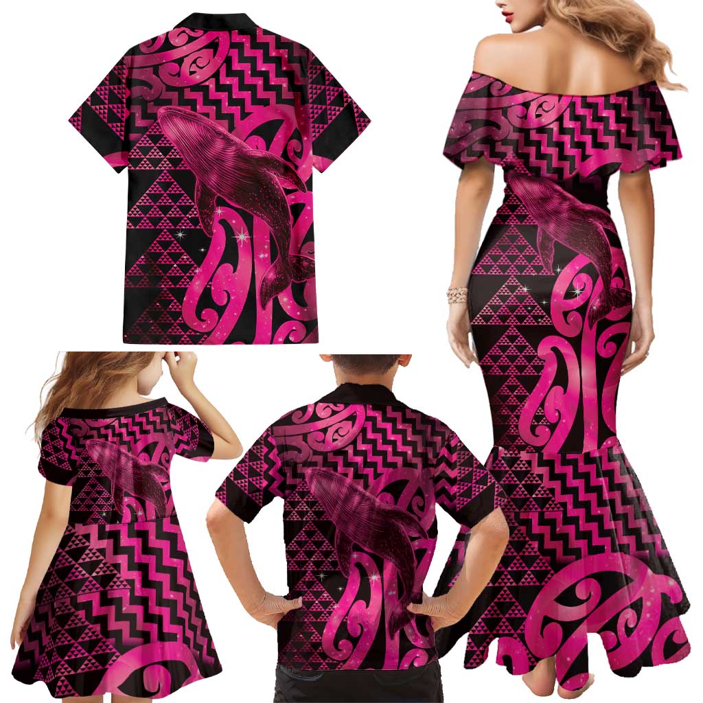 Humpback Whale Matariki New Zealand Family Matching Mermaid Dress and Hawaiian Shirt NZ Maori Paikea Poutama Luxury Pink