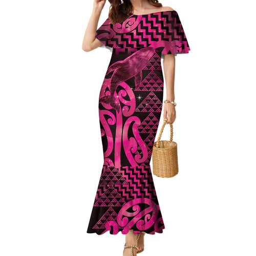 Humpback Whale Matariki New Zealand Family Matching Mermaid Dress and Hawaiian Shirt NZ Maori Paikea Poutama Luxury Pink