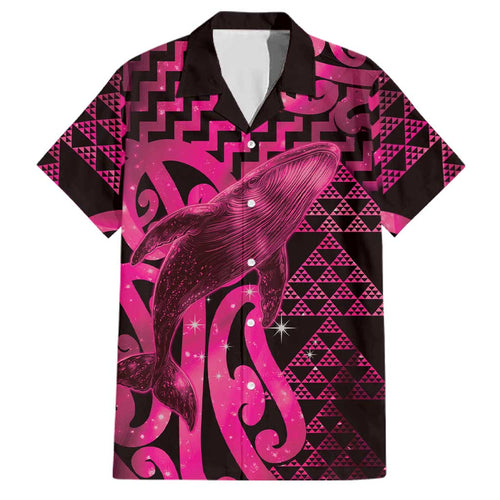 Humpback Whale Matariki New Zealand Family Matching Off The Shoulder Long Sleeve Dress and Hawaiian Shirt NZ Maori Paikea Poutama Luxury Pink