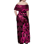 Humpback Whale Matariki New Zealand Family Matching Off Shoulder Maxi Dress and Hawaiian Shirt NZ Maori Paikea Poutama Luxury Pink