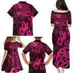 Humpback Whale Matariki New Zealand Family Matching Puletasi and Hawaiian Shirt NZ Maori Paikea Poutama Luxury Pink
