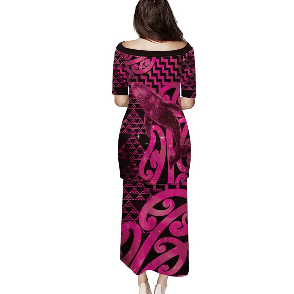 Humpback Whale Matariki New Zealand Family Matching Puletasi and Hawaiian Shirt NZ Maori Paikea Poutama Luxury Pink