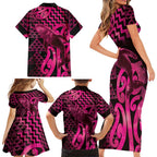 Humpback Whale Matariki New Zealand Family Matching Short Sleeve Bodycon Dress and Hawaiian Shirt NZ Maori Paikea Poutama Luxury Pink