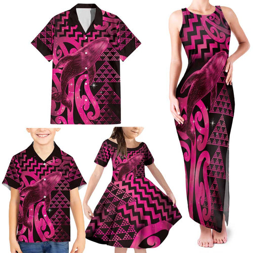 Humpback Whale Matariki New Zealand Family Matching Tank Maxi Dress and Hawaiian Shirt NZ Maori Paikea Poutama Luxury Pink