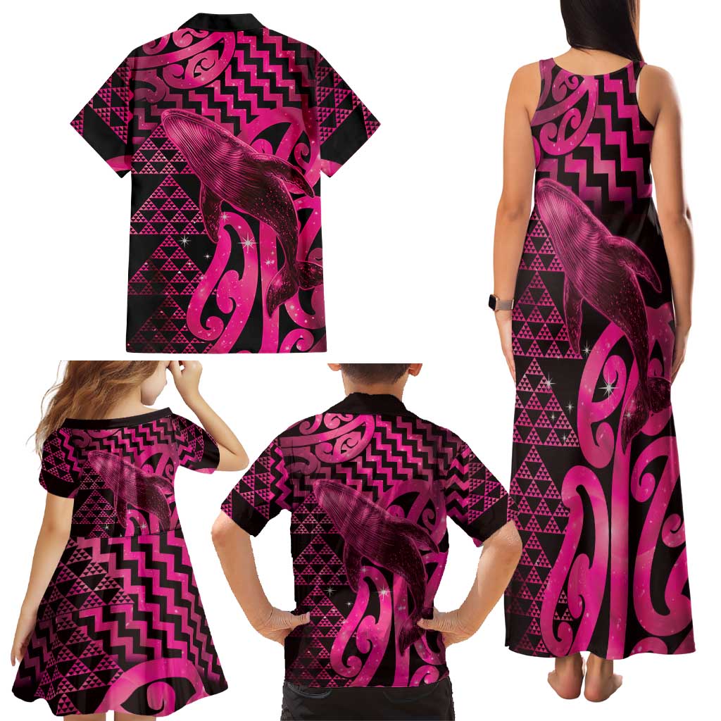 Humpback Whale Matariki New Zealand Family Matching Tank Maxi Dress and Hawaiian Shirt NZ Maori Paikea Poutama Luxury Pink