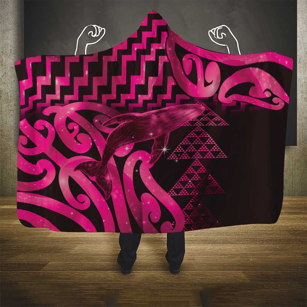 Humpback Whale Matariki New Zealand Hooded Blanket NZ Maori Paikea Poutama Luxury Pink