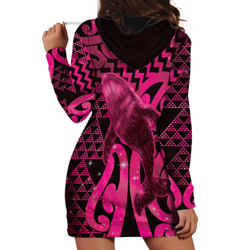 Humpback Whale Matariki New Zealand Hoodie Dress NZ Maori Paikea Poutama Luxury Pink