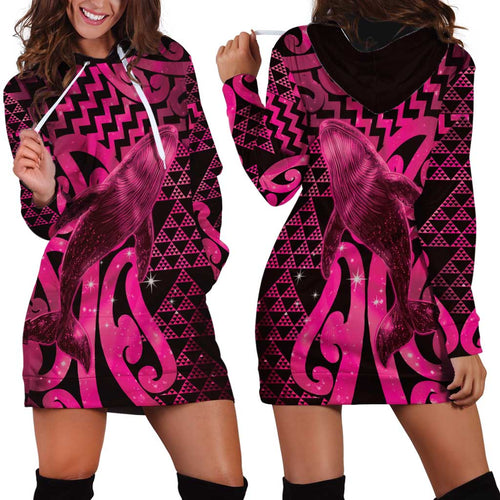 Humpback Whale Matariki New Zealand Hoodie Dress NZ Maori Paikea Poutama Luxury Pink