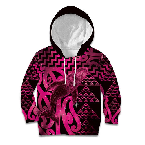 Humpback Whale Matariki New Zealand Kid Hoodie NZ Maori Paikea Poutama Luxury Pink