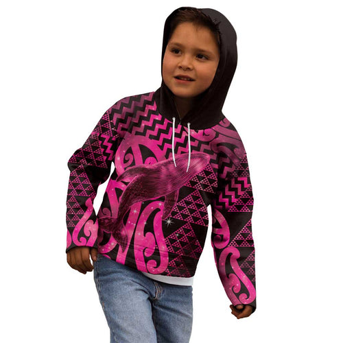 Humpback Whale Matariki New Zealand Kid Hoodie NZ Maori Paikea Poutama Luxury Pink