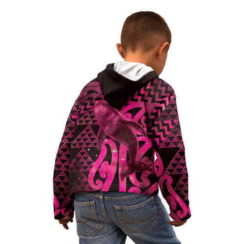 Humpback Whale Matariki New Zealand Kid Hoodie NZ Maori Paikea Poutama Luxury Pink