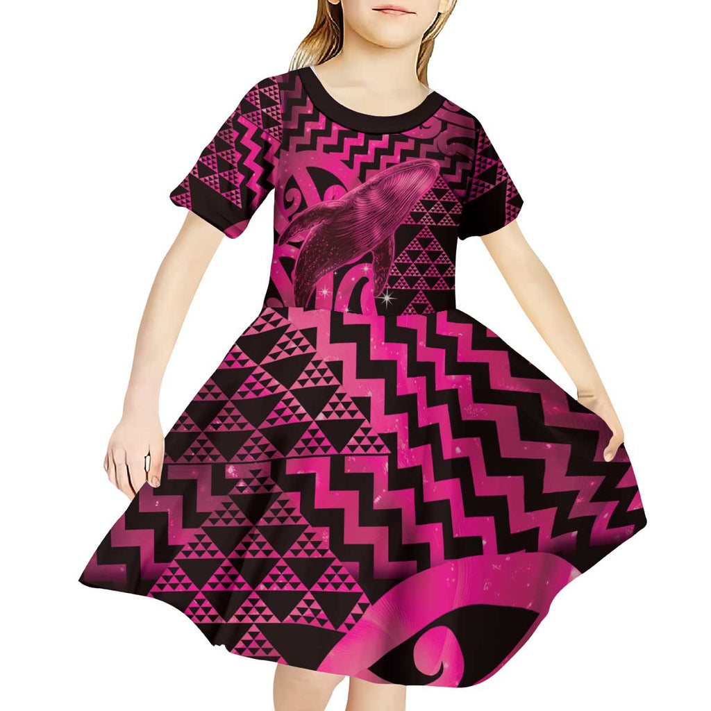 Humpback Whale Matariki New Zealand Kid Short Sleeve Dress NZ Maori Paikea Poutama Luxury Pink