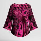 Humpback Whale Matariki New Zealand Kimono Sleeve Blouse NZ Maori Paikea Poutama Luxury Pink