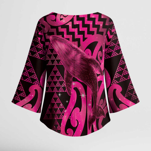 Humpback Whale Matariki New Zealand Kimono Sleeve Blouse NZ Maori Paikea Poutama Luxury Pink