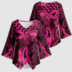 Humpback Whale Matariki New Zealand Kimono Sleeve Blouse NZ Maori Paikea Poutama Luxury Pink