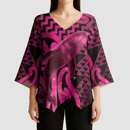 Humpback Whale Matariki New Zealand Kimono Sleeve Blouse NZ Maori Paikea Poutama Luxury Pink