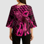 Humpback Whale Matariki New Zealand Kimono Sleeve Blouse NZ Maori Paikea Poutama Luxury Pink