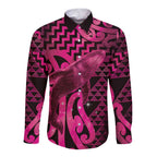 Humpback Whale Matariki New Zealand Long Sleeve Button Shirt NZ Maori Paikea Poutama Luxury Pink