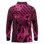 Humpback Whale Matariki New Zealand Long Sleeve Polo Shirt NZ Maori Paikea Poutama Luxury Pink