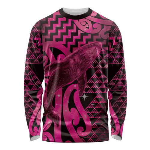 Humpback Whale Matariki New Zealand Long Sleeve Shirt NZ Maori Paikea Poutama Luxury Pink