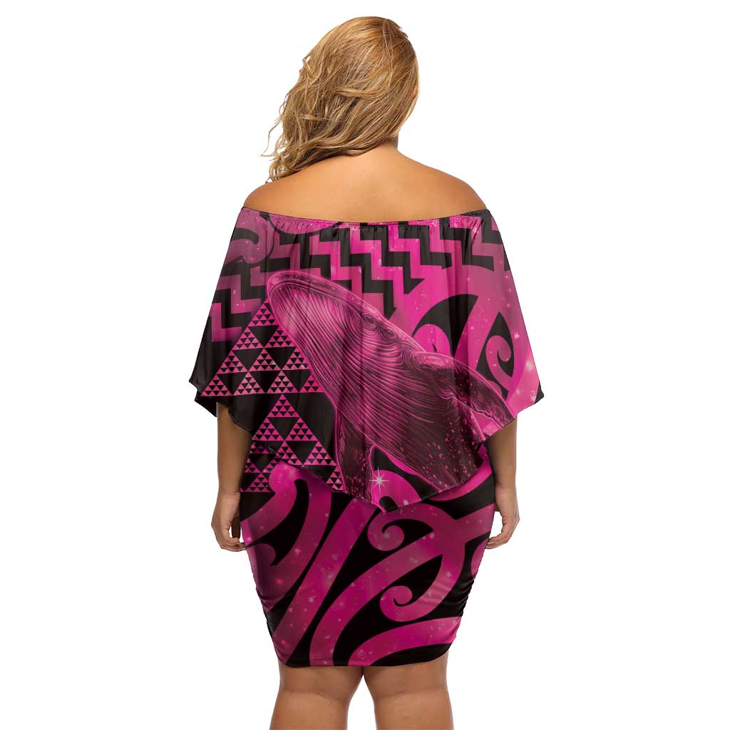 Humpback Whale Matariki New Zealand Off Shoulder Short Dress NZ Maori Paikea Poutama Luxury Pink