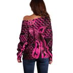 Humpback Whale Matariki New Zealand Off Shoulder Sweater NZ Maori Paikea Poutama Luxury Pink