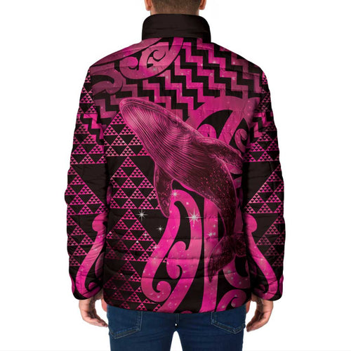 Humpback Whale Matariki New Zealand Padded Jacket NZ Maori Paikea Poutama Luxury Pink