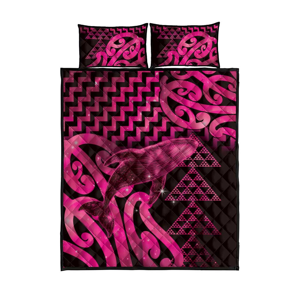 Humpback Whale Matariki New Zealand Quilt Bed Set NZ Maori Paikea Poutama Luxury Pink