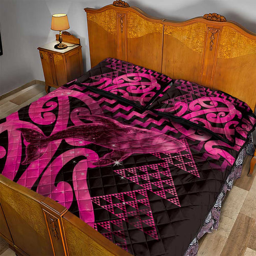 Humpback Whale Matariki New Zealand Quilt Bed Set NZ Maori Paikea Poutama Luxury Pink