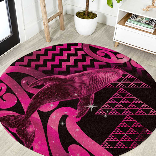 Humpback Whale Matariki New Zealand Round Carpet NZ Maori Paikea Poutama Luxury Pink