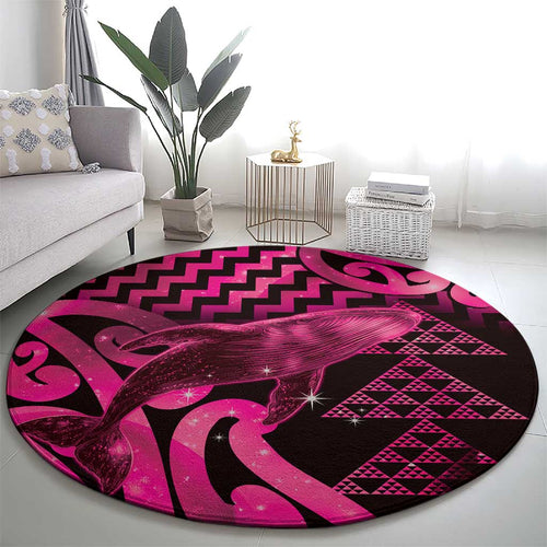Humpback Whale Matariki New Zealand Round Carpet NZ Maori Paikea Poutama Luxury Pink
