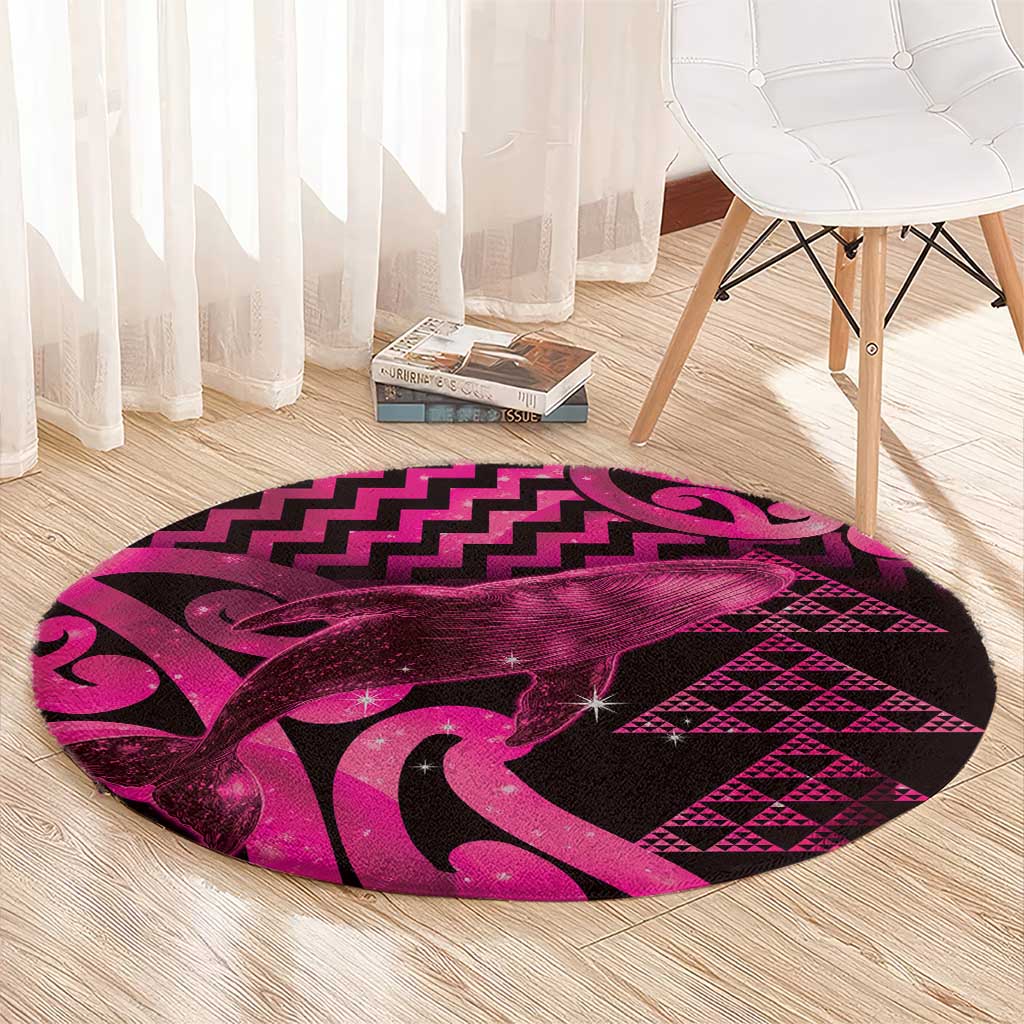 Humpback Whale Matariki New Zealand Round Carpet NZ Maori Paikea Poutama Luxury Pink
