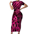 Humpback Whale Matariki New Zealand Short Sleeve Bodycon Dress NZ Maori Paikea Poutama Luxury Pink