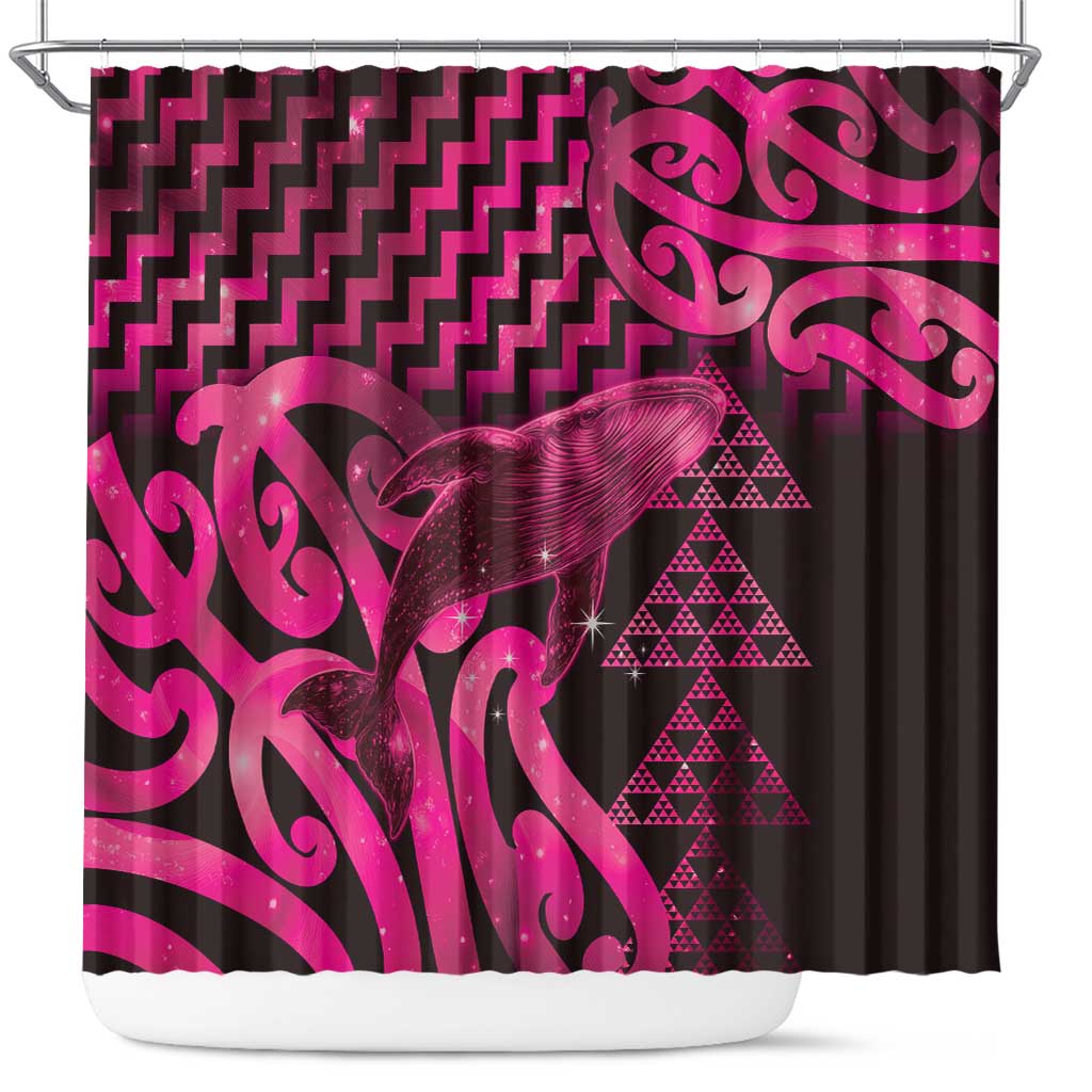 Humpback Whale Matariki New Zealand Shower Curtain NZ Maori Paikea Poutama Luxury Pink