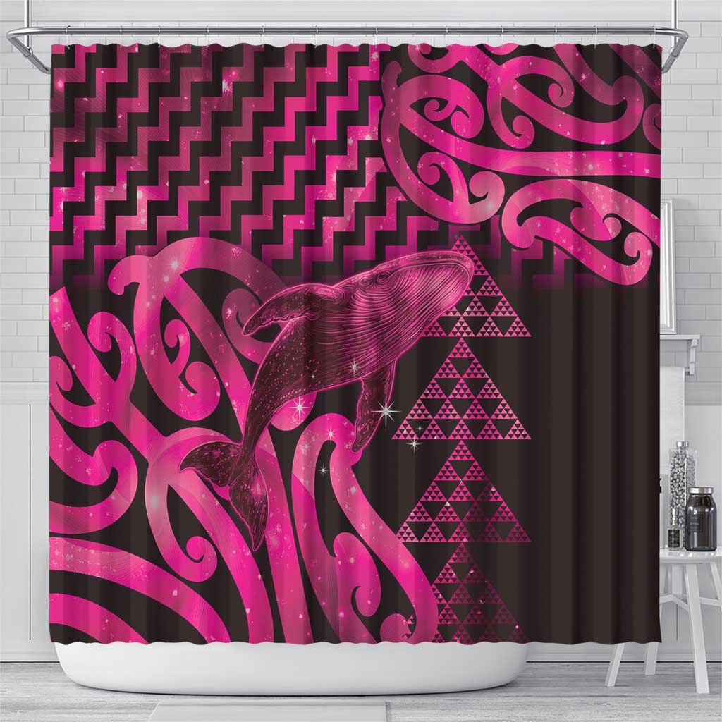 Humpback Whale Matariki New Zealand Shower Curtain NZ Maori Paikea Poutama Luxury Pink