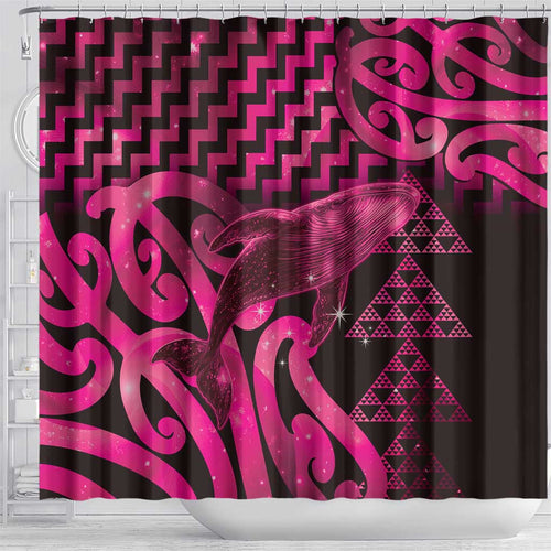 Humpback Whale Matariki New Zealand Shower Curtain NZ Maori Paikea Poutama Luxury Pink