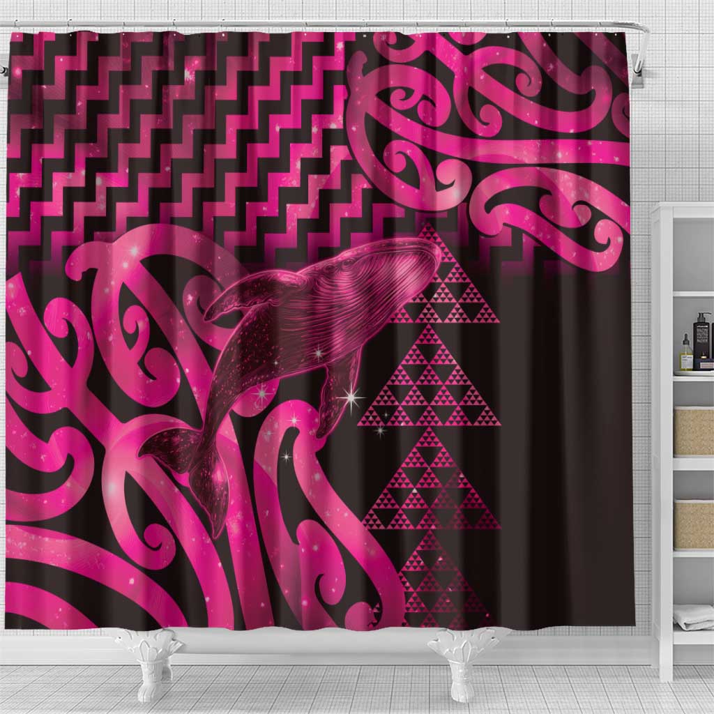 Humpback Whale Matariki New Zealand Shower Curtain NZ Maori Paikea Poutama Luxury Pink
