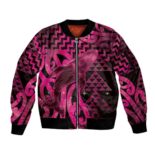Humpback Whale Matariki New Zealand Sleeve Zip Bomber Jacket NZ Maori Paikea Poutama Luxury Pink