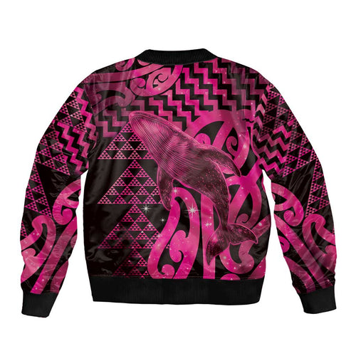 Humpback Whale Matariki New Zealand Sleeve Zip Bomber Jacket NZ Maori Paikea Poutama Luxury Pink