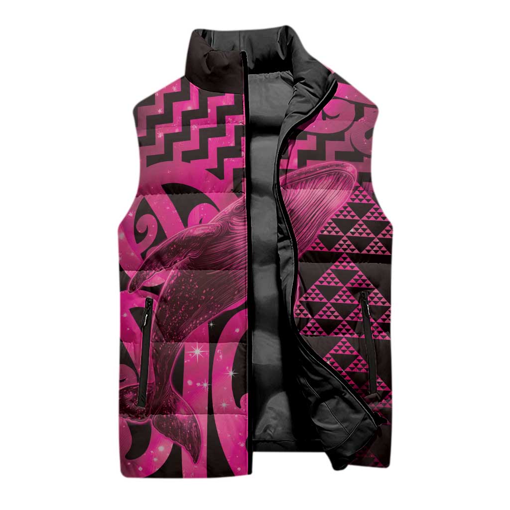 Humpback Whale Matariki New Zealand Sleeveless Puffer Jacket NZ Maori Paikea Poutama Luxury Pink