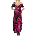 Humpback Whale Matariki New Zealand Summer Maxi Dress NZ Maori Paikea Poutama Luxury Pink