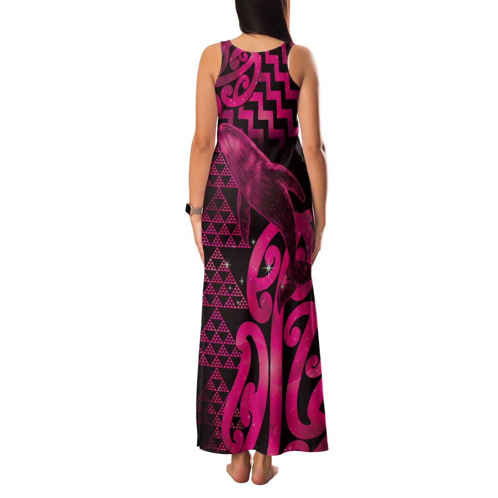 Humpback Whale Matariki New Zealand Tank Maxi Dress NZ Maori Paikea Poutama Luxury Pink